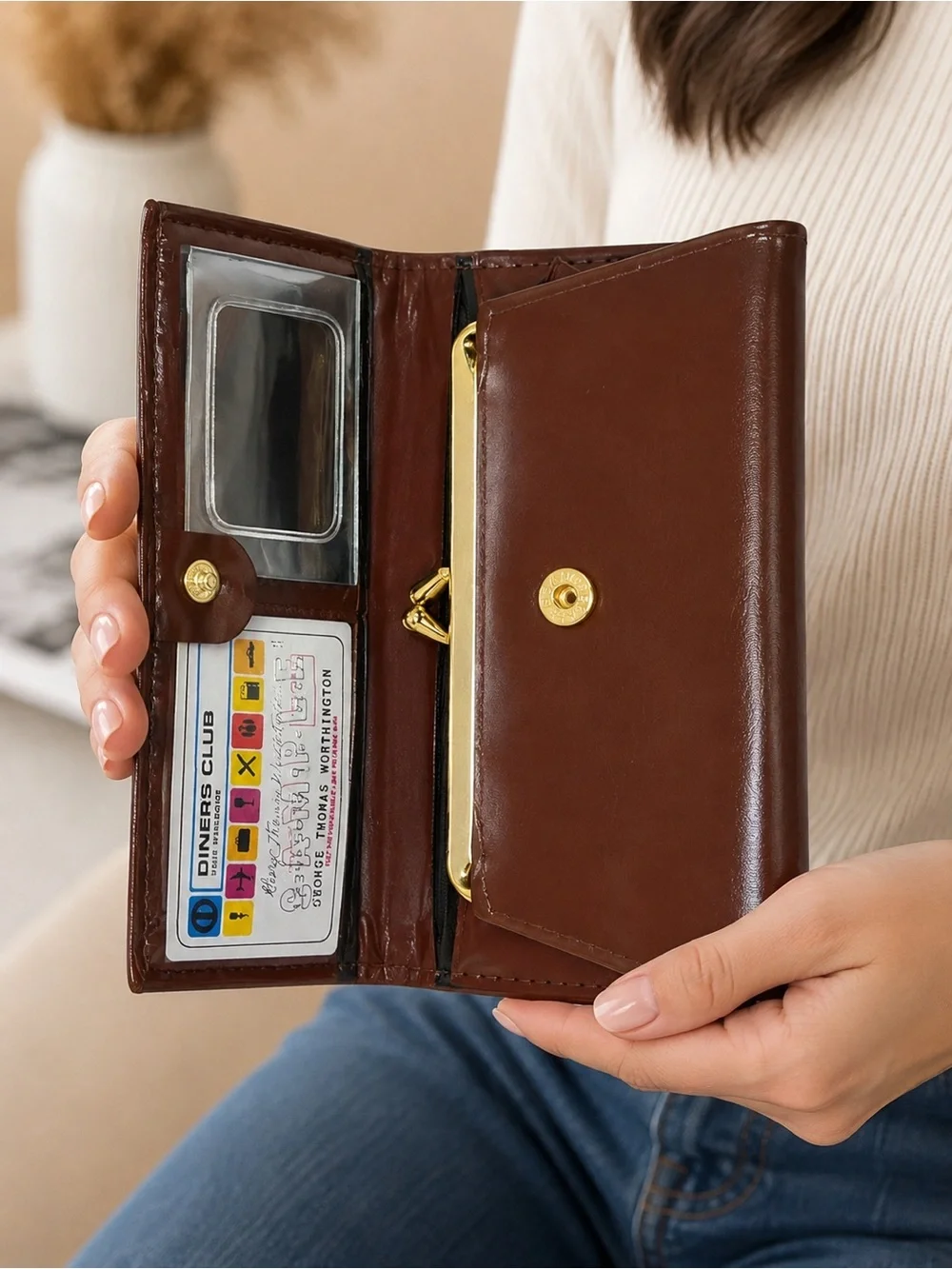 Red SUNY Vintage-Style Wallet – Snap Closure & Zipper Pocket